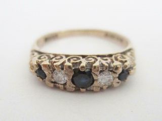 Vintage 9ct Gold Ring With Sapphires & Diamonds Scroll Set Uk J - Usa 5