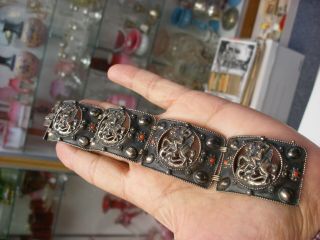 Vintage Silver St.  George Dragon Slayer Theme Bracelet Marked " 835 "