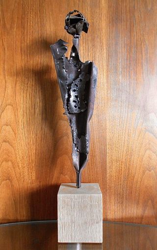 Brutalist Abstract Max Kreg 16” Metal Art Sculpture Mid Century Modern Style