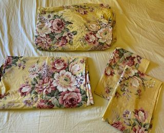 Vtg Ralph Lauren Sophie Brooke Yellow Floral 4pc Full Double Sheet Set Usa