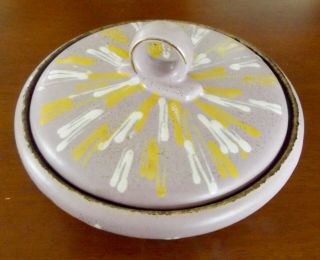 Mid Century Modern West Germany Art Pottery Dish - Pink,  Yellow,  White W/ Lid