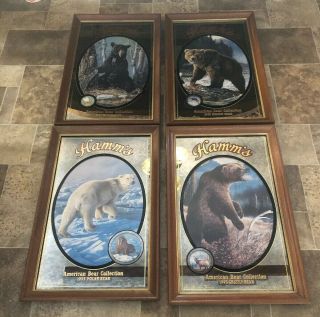 (vtg) Hamms Beer Bear Wildlife Series Complete Set Of 4 Wood Frame Mirrors Bar