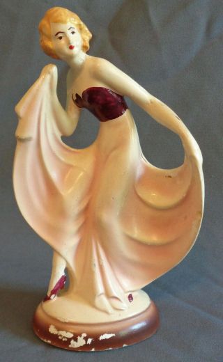 Antique Vintage Art Deco Chalk Or Plaster Dancing Lady Statue Figurine 8.  25 "