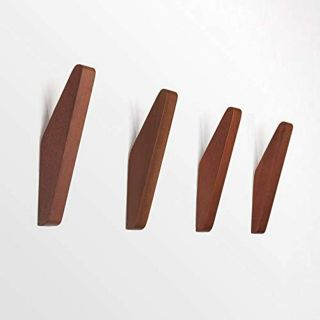 Mid - Century Coat Hooks Modern Solid Teak Wood Wall Office Products Set Of 4
