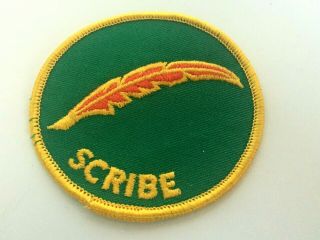 Vintage Scribe Boy Scout Merit Badge Bsa Round Green Red Feather