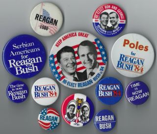 12 Different Ronald Reagan For President Campaign Pins