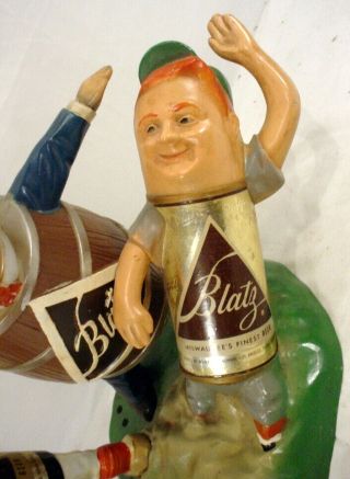 Vintage Blatz Beer Bar Statue Cast Aluminum Baseball Safe At Home Milwaukee Wisc 2