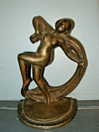 ANTIQUE CAST METAL 1920 ' s ART DECO BOOKEND - NUDE SCARF DANCER LADY - DANCING 2