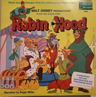Vintage Walt Disney Robin Hood Story Book 3810 Walt Disney Vinyl Lp Record