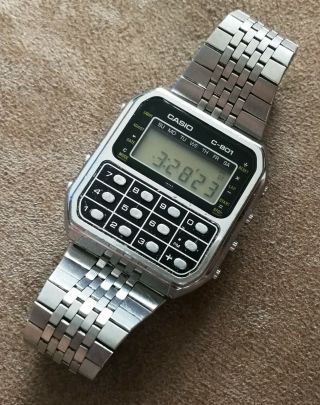 Vintage Casio C - 801 Calculator Dual Time Lcd Watch From 1980 Module 133 Japan
