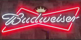 Budweiser Beer Bowtie 6 Foot Giant Led Light Up Sign Game Room Anheuser - Busch