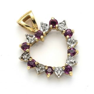 Vintage 14k Yellow Gold Ruby,  Sapphire & Diamond Reversible Open Heart Pendant