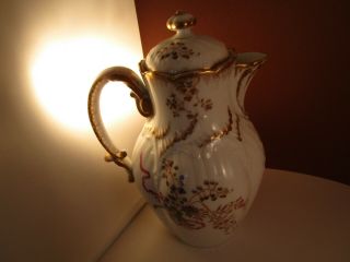 Vintage M Redon Limoges France Coffee Hot Chocolate Pot Blue Flowers Pink Ribbon 3