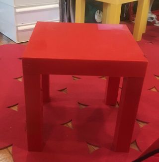 Mid - Century Mod Orange Red Gloss Plastic Parsons Table Vtg Retro