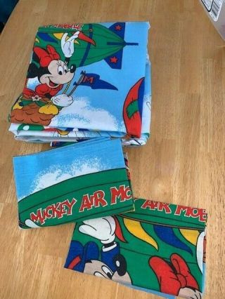 Vintage Disney Mickey Mouse Full Flat Sheet 2 Pillow Cases