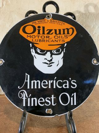 Oilzum  Vintage Gas & Oil Porcelain 12  Pump Plate America 
