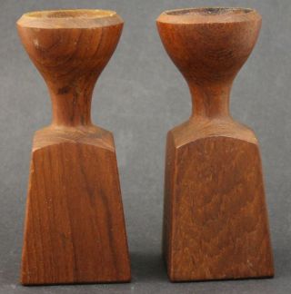 Pair Signed Dansk Carved Wood Candle Holders Candlesticks Mid Century