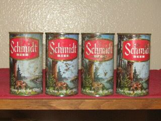 4 Schmidt Flat Top Beer Cans With Deer Pfeiffer Brewing Co D/b/a Jacob Schmidt