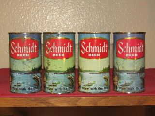 4 Schmidt Flat Top Beer Cans With Indian Pfeiffer Brewing Co D/b/a Jacob Schmidt