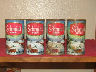 4 Schmidt Flat Top Beer Cans With Moose Pfeiffer Brewing Co D/b/a Jacob Schmidt