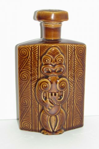 Vintage Parker Pottery Maori Tekoteko Manaia Wharetana Ware Tiki Bottle Flask
