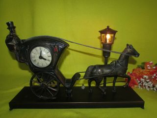 Vtg United Metal Goods Horse & Carriage Mantel Clock & Light 701 Perfect