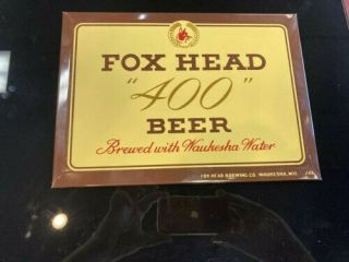 1950s Fox Head " 400 " On Tap Beer Tin Over Cardboard Easel Sign