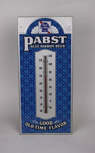 Vintage Pabst Blue Ribbon Beer Embossed Metal Thermometer Advertising Sign 20.  5 "