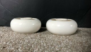 Pair Mcm Mid Century Modern Round Candle Holders White Ceramic; Hd Painted,  Japan