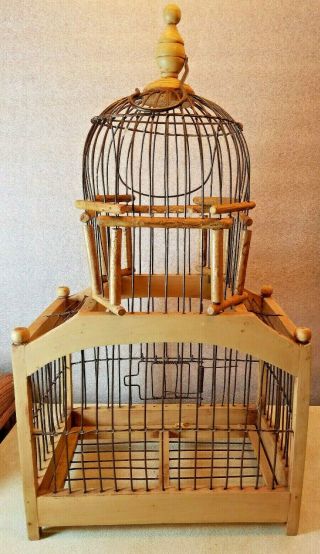 Vintage Bird Cage Wood And Wire Frame Dome Top 19 " Tall 10 " X 6.  5 "