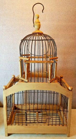 Vintage Bird Cage Wood and Wire Frame Dome Top 19 