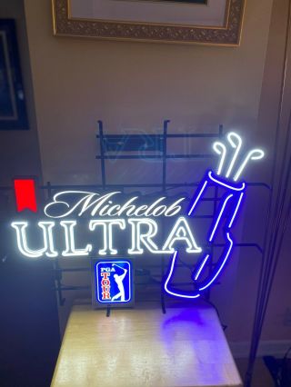 Michelob Ultra 2020 Pga Tour 24 " X 31 " Led Bar Sign W/golf Bag & Pga Logo -