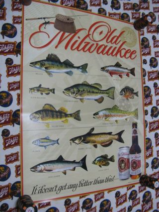 Vtg 2004 Old Milwaukee Beer Fish Species In Motion Sign Fishing Poster Cool