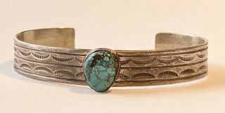 Vintage Navajo Stamped Sterling Silver Turquoise Cuff Bracelet