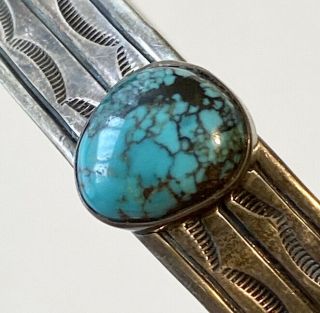Vintage Navajo Stamped Sterling Silver Turquoise Cuff Bracelet 3