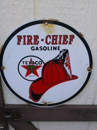 Old Vintage 1951 Texaco Fire Chief Gasoline Porcelain Sign