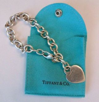 Vintage Authentic Tiffany & Co.  Link Bracelet With Heart Charm 34.  1 Gr.  - 7.  5 "