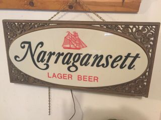 Narragansett Lager Beer Lighted Sign 2 Sided Cranston Ri