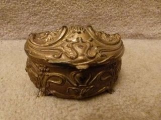 Outstanding Antique Vintage Art Nouveau Jewelry Casket Trinket Box Gold Tone 4 "