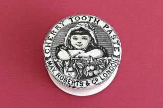 VINTAGE c1900s MAY ROBERTS & Co LONDON GIRL PICT CHERRY TOOTH PASTE POTLID,  BASE 2