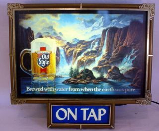 Vintage Heileman Old Style Beer Lighted On Tap Waterfall Wall Sign 1980 