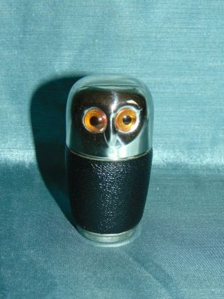 Exquisite Period Art Deco Silver Plated Gilt Lined Shot Cups Owl Case Glass Eyes