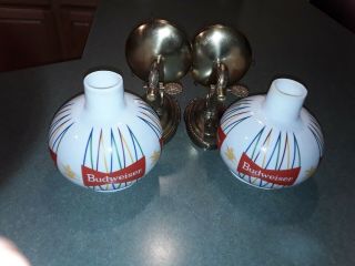 Vintage Pair Budweiser Beer Anheuser Busch Advertising Lamps Wall Sconces Euc