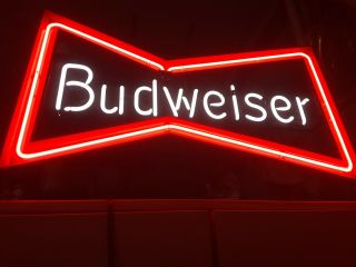 Bud Budweiser Beer Bow Tie Neon Light Bar Ad.  30 " X20 " Anheuser Busch St.