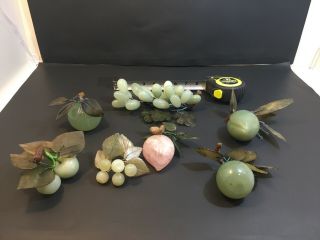 7 Vintage Carved Stone Marble Alabaster Jade Assorted Fruit Decor Mcm