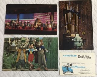 Vtg Post Cards Walt Disney World - Pinocchio,  Haunted Mansion,  Gran Prix Racing