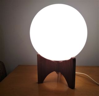 Round Globe Table Lamp W Teak Base - Vintage Mid Century Modern Mcm 1960 