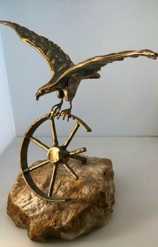 Mid Century Modern Signed Curtis Jere Bronze Brass Eagle Sculpture Quartz