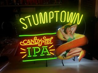 Stumptown Candy Peel Ipa Bridgeport Brewing Neon Beer Sign Light Pin Up Girl