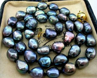 Vintage Style Real Baroque Rainbow Black Fresh Water Cultured Pearl 18 " Necklace